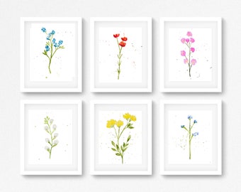 Botanical Wall Art Gallery Wall Set Of 6 Wall Art Watercolor Flower Print Wildflower Print  Farmhouse Decor Flower Wall Art