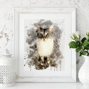 Lynx Point Siamese Painting, Cat Art Print, Abstract Cat Print, Watercolor Cat Art Print, Abstract Cat Art, Gift For Cat Lover 画像 2