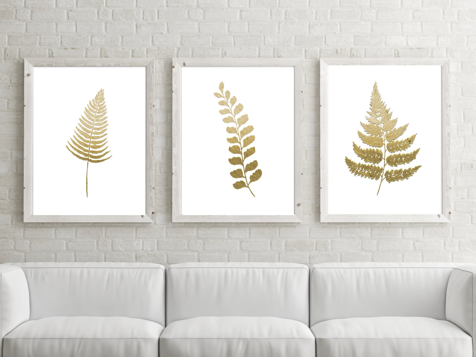 Gold Leaf Prints Set of 3 Prints Plant Art Prints Gold Wall | Etsy