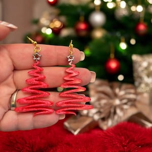 Christmas Tree Earrings, Holiday Earrings, Red Christmas Tree Earrings, Green Christmas Tree Earrings, Resin Tree Earrings