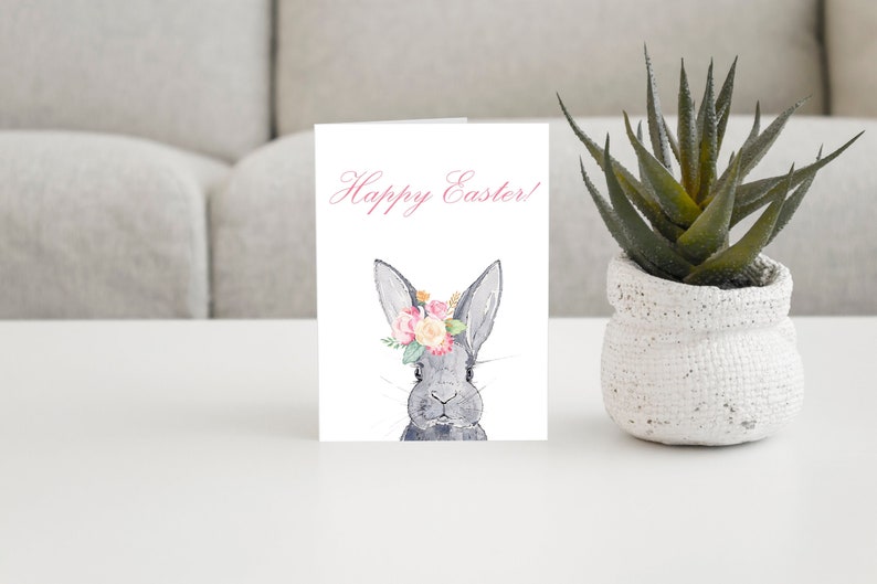 Printable Easter Card, Happy Easter Greeting Card, Easter Cards, Easter Bunny Card, Easter Printables, Rabbit Card, Bunny Card, Digital image 1