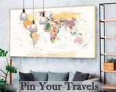 Detailed World Map Travel Map of the World Map Detailed Push Pin Travel Map with Frame World Map for Traveling Push Pin World Map Decor Art