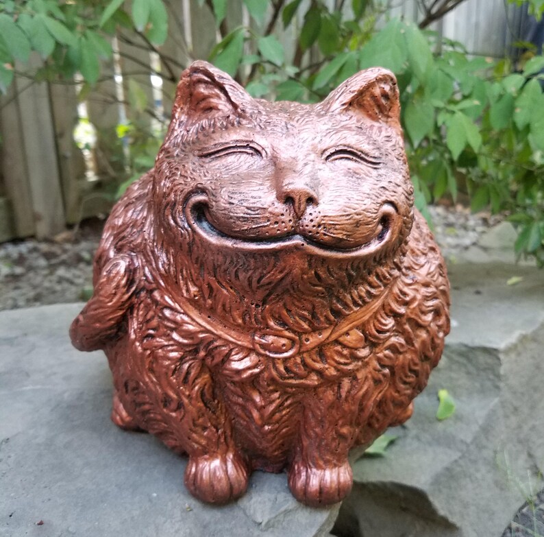 Cat Garden Statue Natural Stone Gray Fat Cat Gift for Cat Lovers Garden Decor Home Decor More Colors Available Classic Bronze