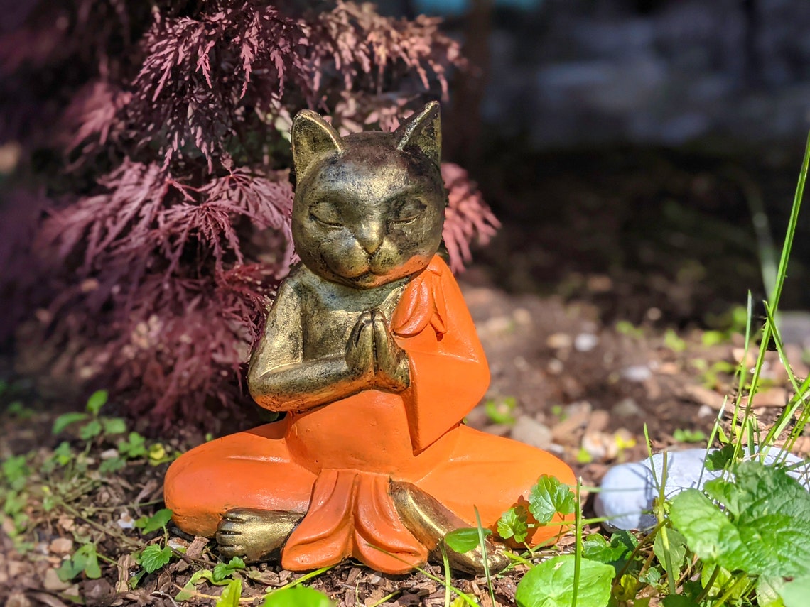 Cat Garden Statue Zen Cat Garden Decor Meditating Cat Etsy