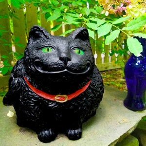 Cat Garden Statue Natural Stone Gray Fat Cat Gift for Cat Lovers Garden Decor Home Decor More Colors Available Black & Red