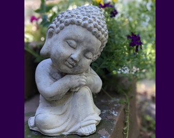 Buddha Garden Statue | Stone Gray Finish | Buddha Zen Garden Figure  | Exterior Decor | Other Colors Available | Garden Gift