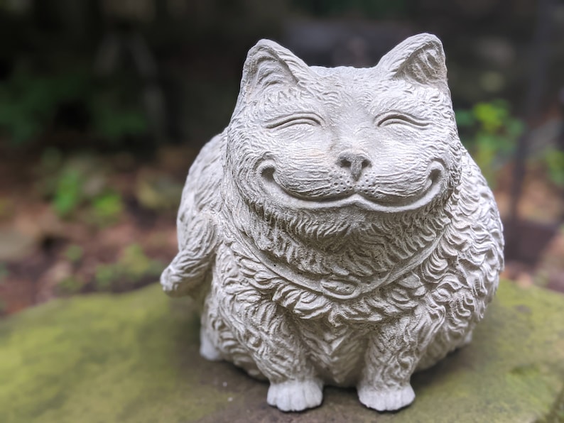 Cat Garden Statue Natural Stone Gray Fat Cat Gift for Cat Lovers Garden Decor Home Decor More Colors Available image 2