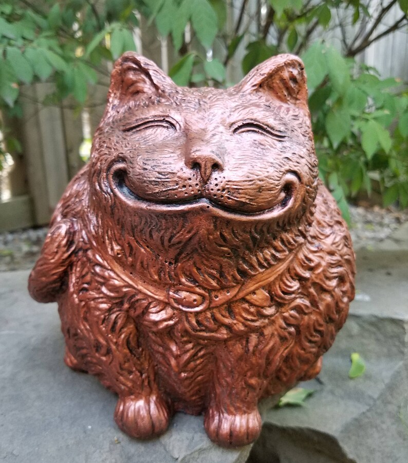 Cat Garden Statue Natural Stone Gray Fat Cat Gift for Cat Lovers Garden Decor Home Decor More Colors Available image 7