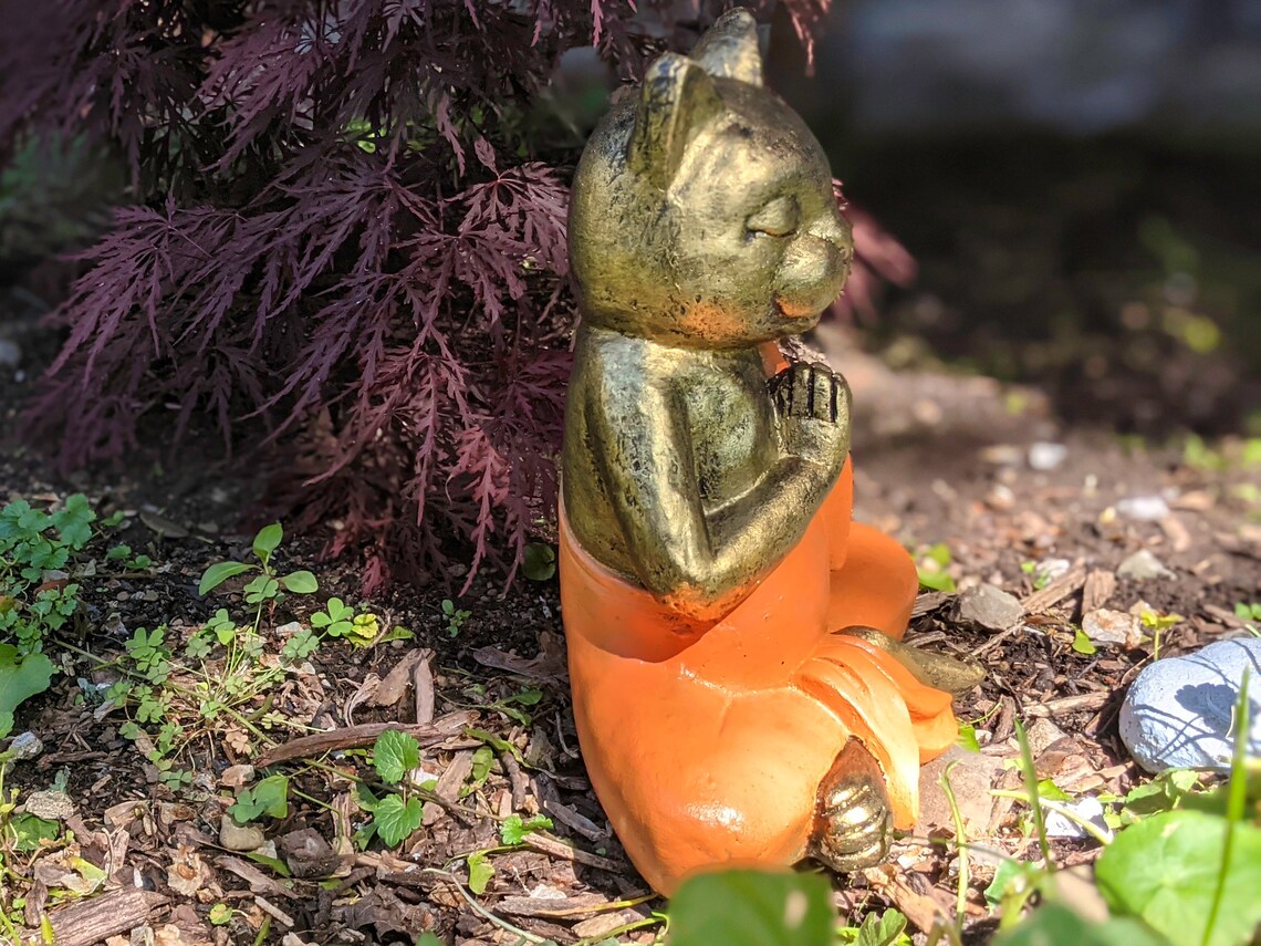 Cat Garden Statue Natural Gray Stone Color Zen Cat Etsy