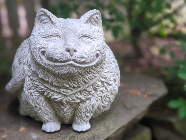 Cat Garden Statue Natural Stone Gray Fat Cat Gift for Cat Lovers Garden Decor Home Decor More Colors Available Stone Gray (Painted)