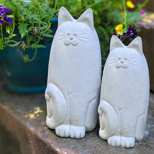 Cat Statues for Garden Natural Stone Gray Color Cat Etsy