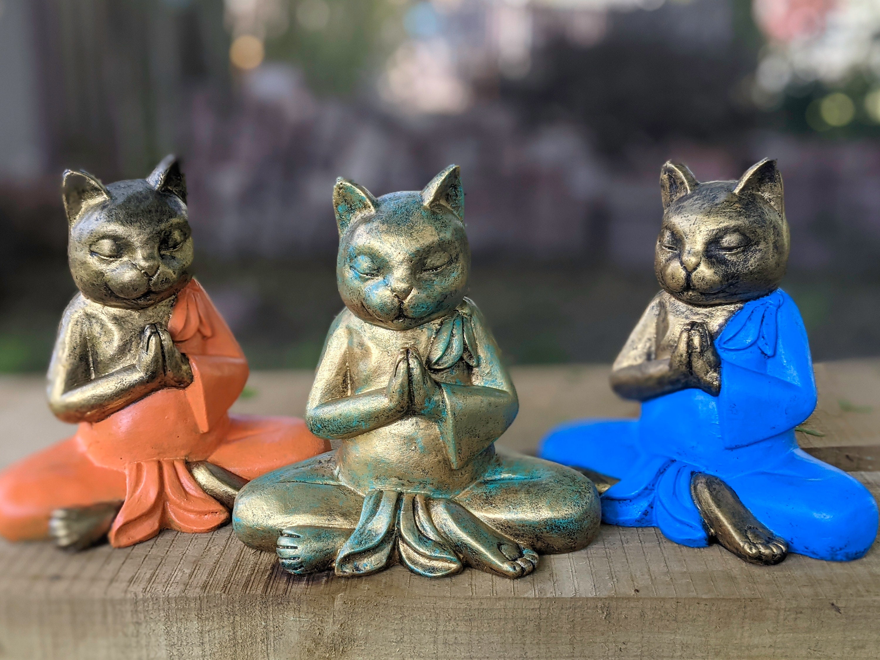 Cat Garden Statue Zen Cat Garden Decor Meditating Cat Etsy
