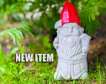 Handcrafted Solid Concrete Garden Gnome - Gray w Vibrant Metallic Hat - Indoor/Outdoor Decor - Unique Gift Idea - REQUEST CUSTOM COLOR!