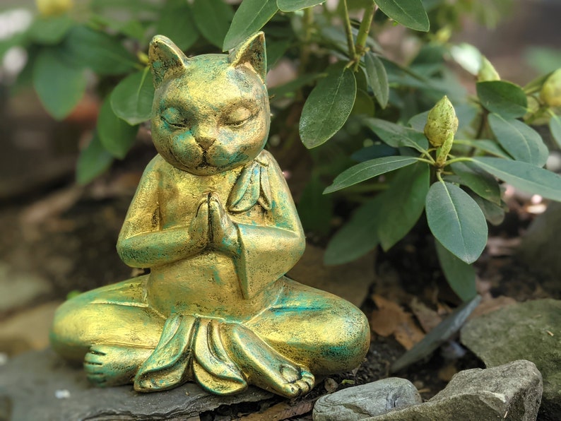 Cat Garden Statue Natural Gray Stone Color Zen Cat Etsy