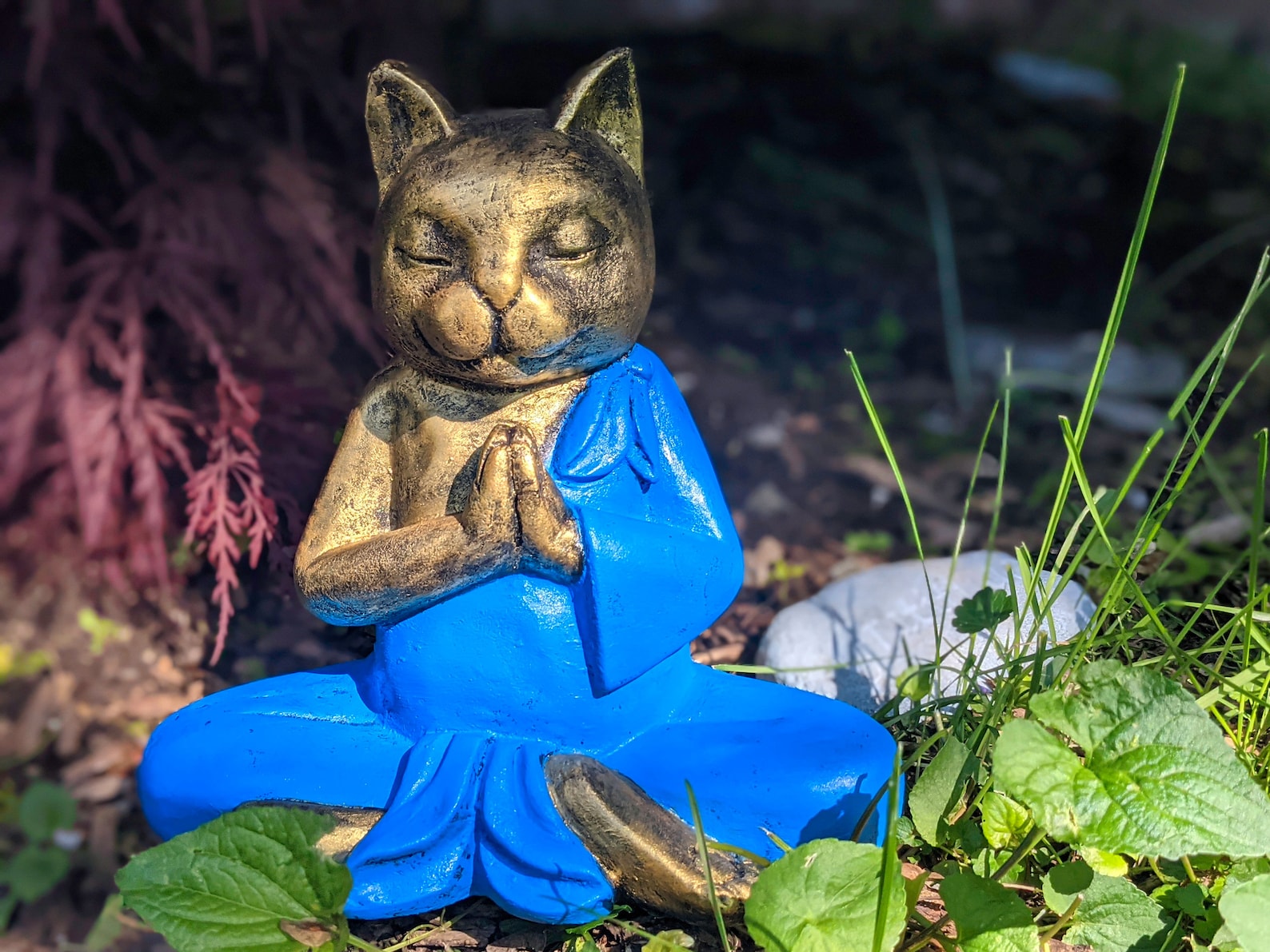 Cat Garden Statue Zen Cat Garden Decor Meditating Cat Etsy