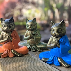 Cat Statue | Zen Cat | Garden Decor | Meditating Cat | Cast-Stone Cat Statues | Four Colors Available | Exterior Home Decor