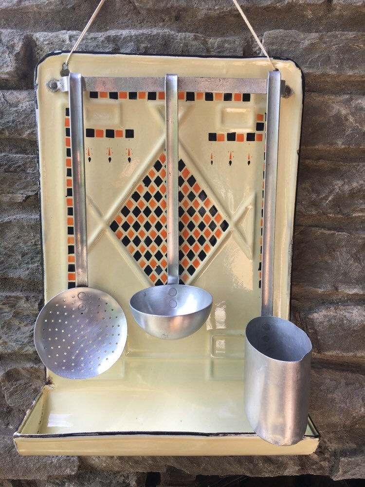 Enamel Kitchen Utensil Rack Lustucru