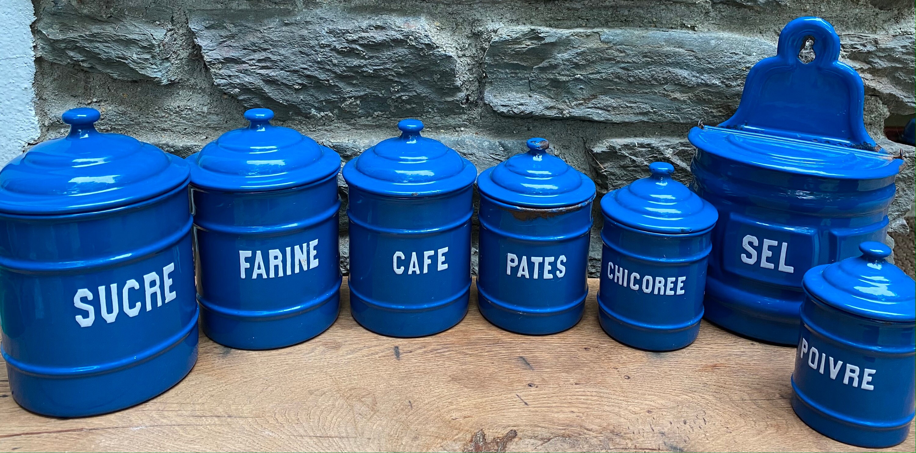 French Enamel Nesting Canisters 1940S, Spice Pots