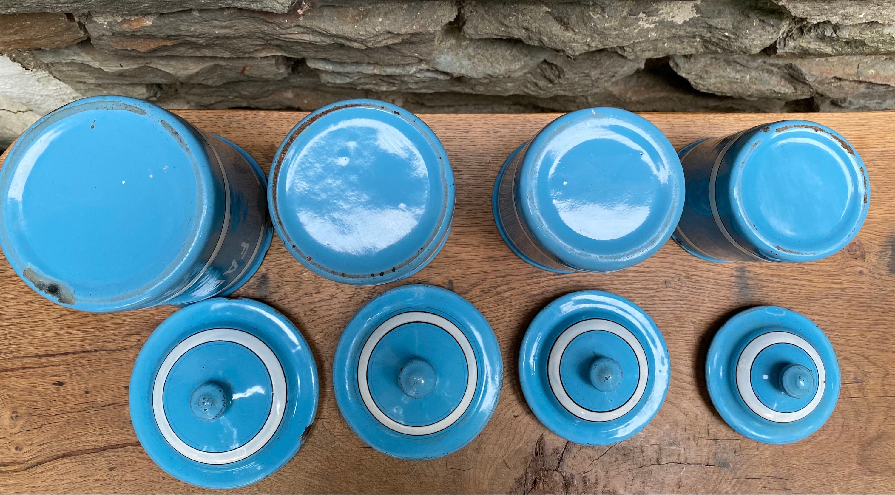 French Antique Enamel Nesting Canisters 1940s Enamel Spice Etsy