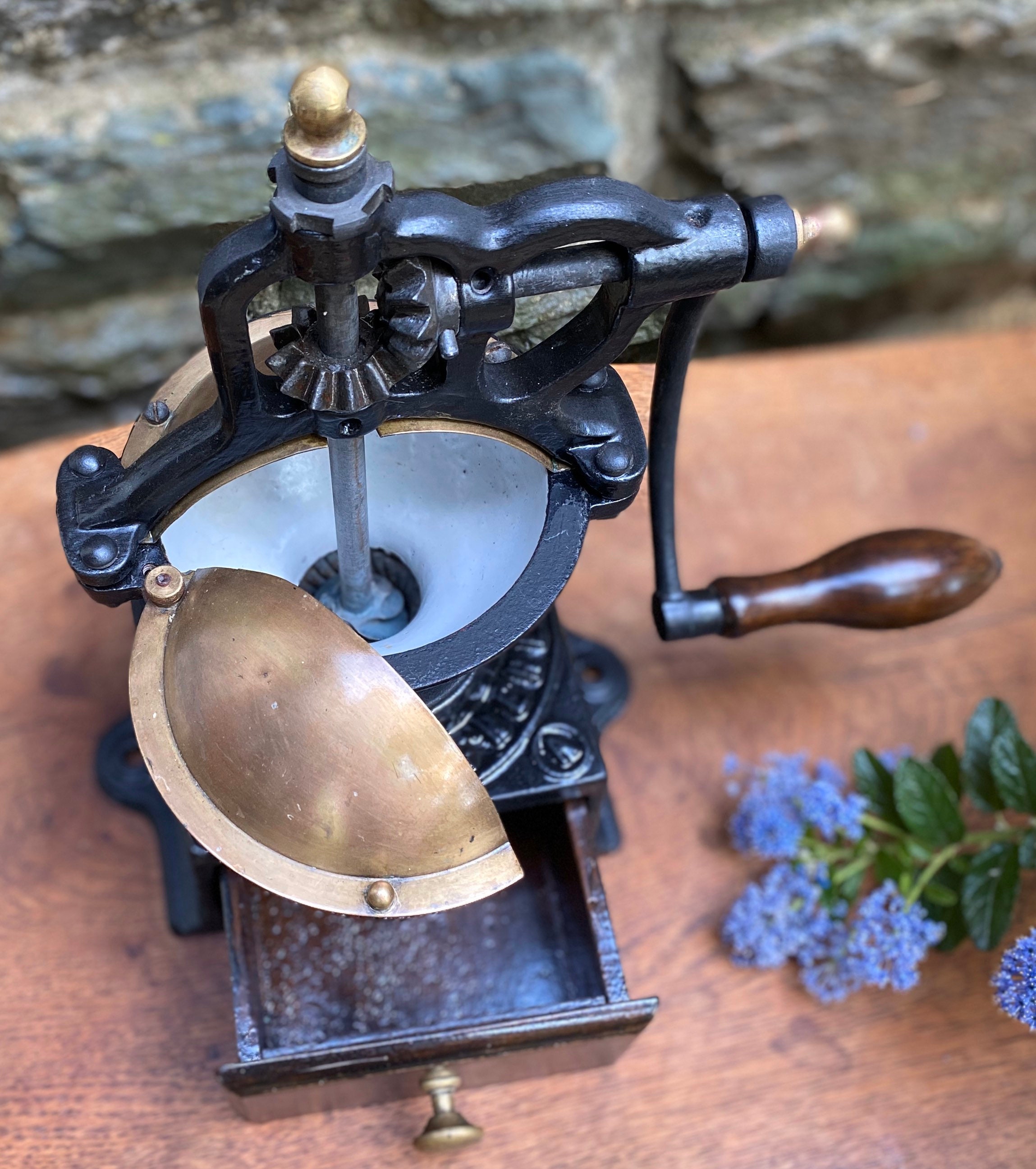 French Coffee Grinder Peugeot A0 with enamel interior