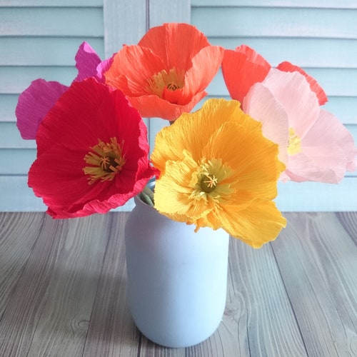Paper Poppies Set 1st Anniversary Paper Flower Stem Fake Poppy Etsy