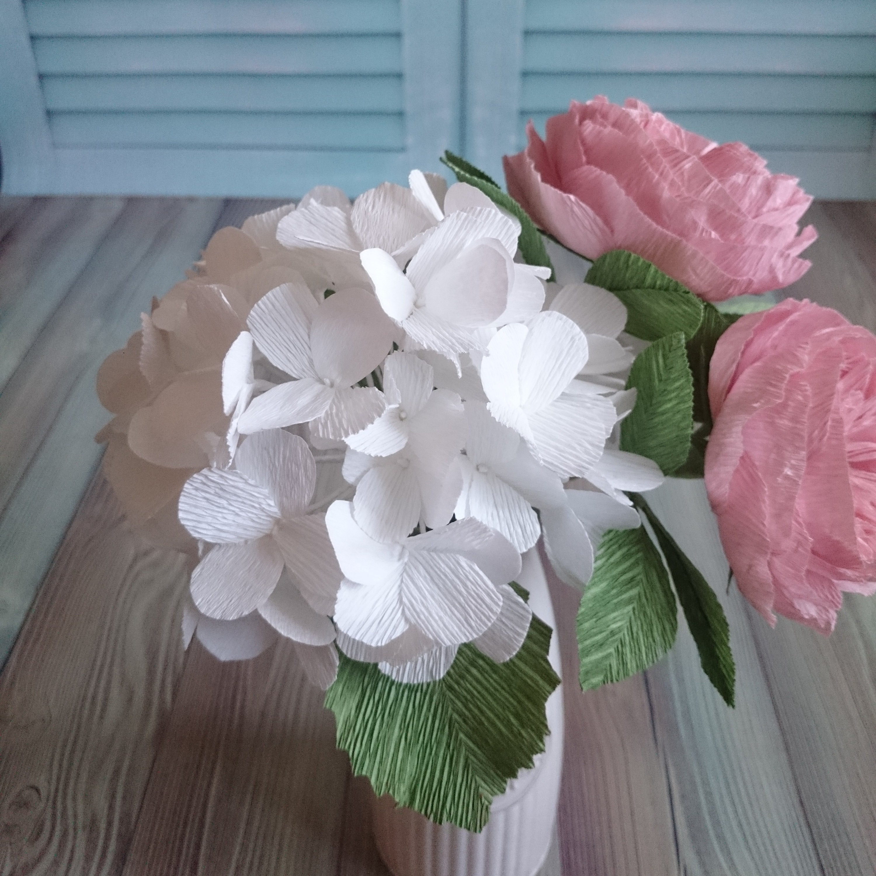 Crepe paper flower bouquet Blossom white hydrangea Dusty pink Etsy