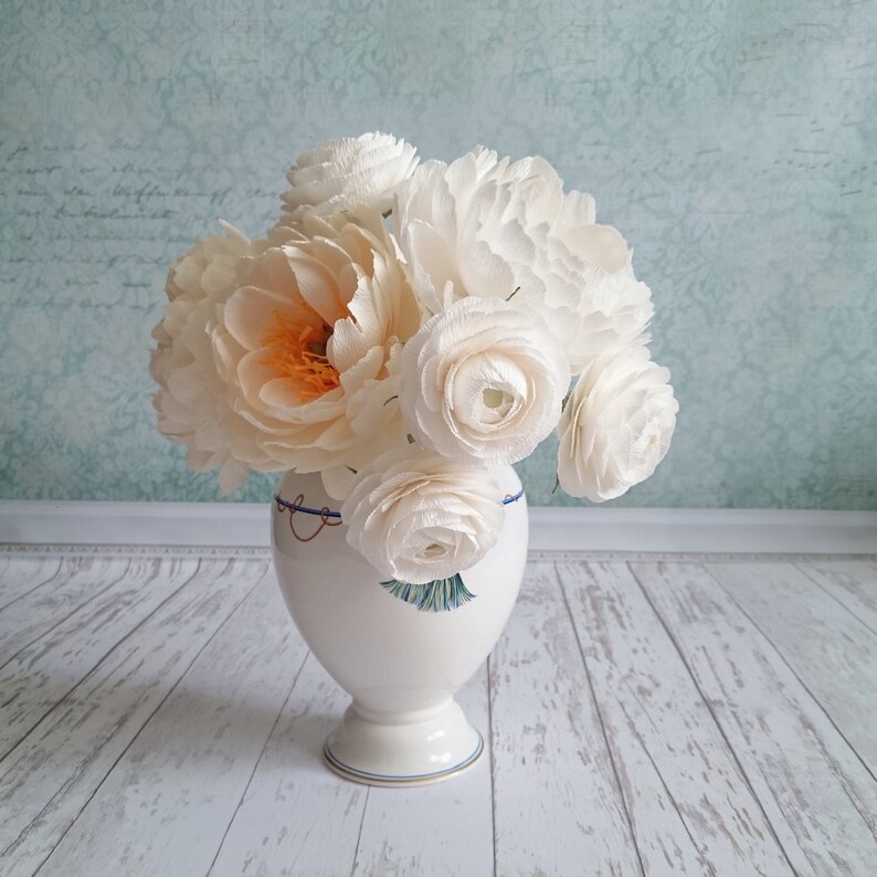 Fake Ivory Peony Arrangement Bridesmaid Bridal Paper Flower Etsy