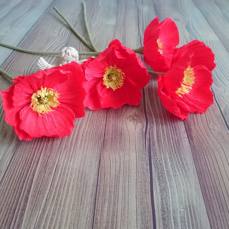 Red Paper Poppies Set Fake Crepe Paper Flowers Poppy Etsy