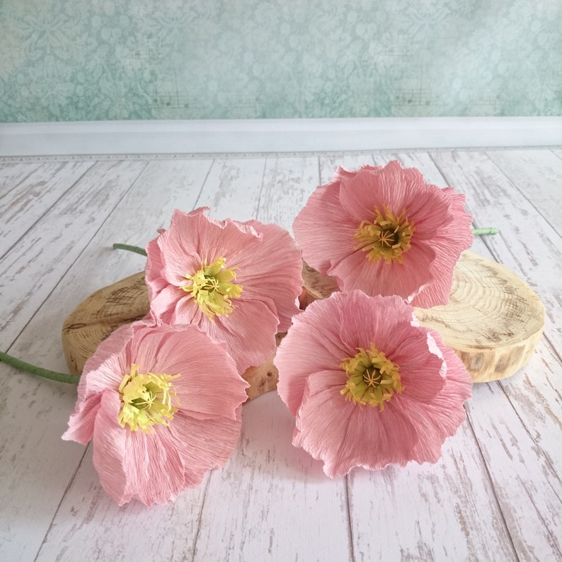 Crepe paper poppies Fake floral centerpiece Bridal poppy Etsy