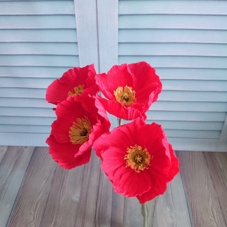 Red Paper Poppies Set Fake Crepe Paper Flowers Poppy Etsy