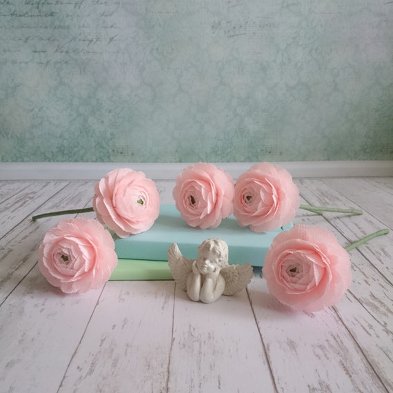 Fleur En Papier Rose Papier Ranunculus Papier Crépon Bouquet Ensemble Fausse Tige Intérieur Decorationartificial Fleur Composition Florale Bouquet De