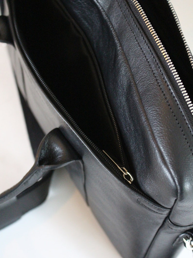 Large leather handbag Laptop cace Leather briefcase Black briefcase Timeless bag image 2