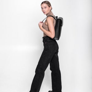 Black leather backpack Black traveler bag Minimalist style backpack Black leather shoulder bag Handmade backpack image 2