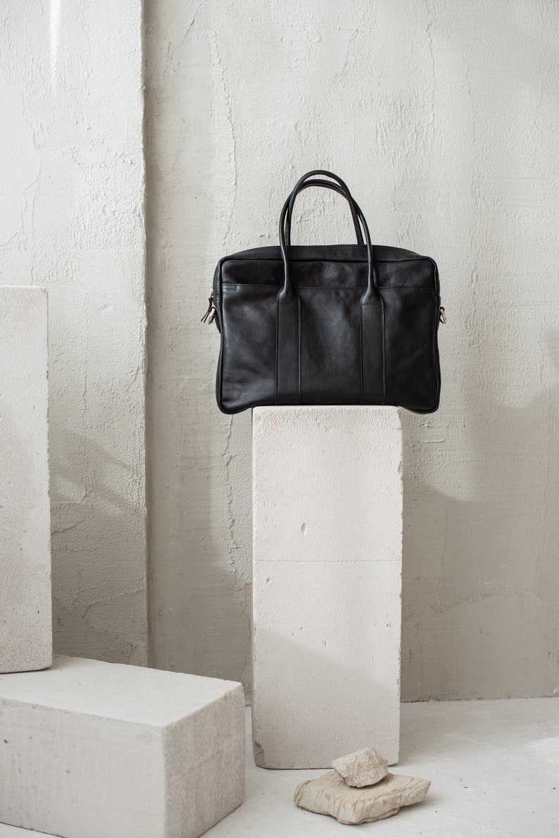 Large leather handbag Laptop cace Leather briefcase Black briefcase Timeless bag image 1