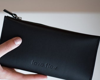 Handmade Black Leather Wallet: Minimalist Slim Travel Purse