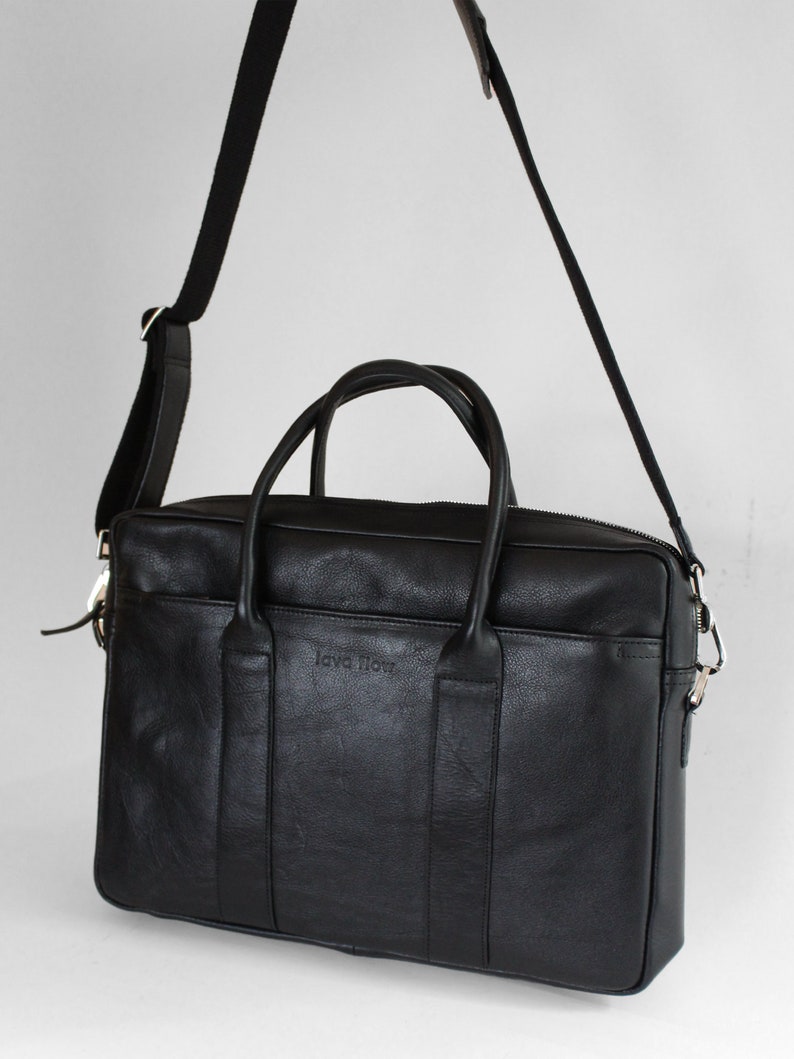 Large leather handbag Laptop cace Leather briefcase Black briefcase Timeless bag image 3