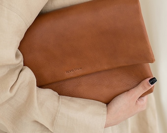 Tan brown leather clutch | Small leather handbag | Mini leather bag | Minimalist hand pouch