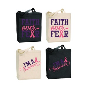 Breast Cancer Tote, Survivor, Find a Cure, Faith Over Fear, Give Cancer the Boot, FREE SHIPPING!