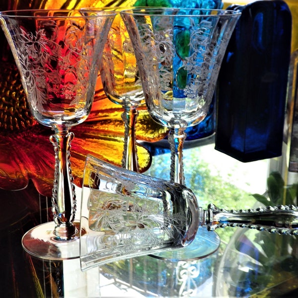 Fostoria Heather Claret Glasses SET OF FOUR Vintage Barware Elegant Glass Stemware