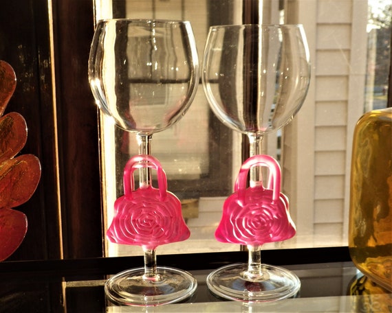 Yurana Design Group Hand Blown Wine Glass Pair Bright Red Purse