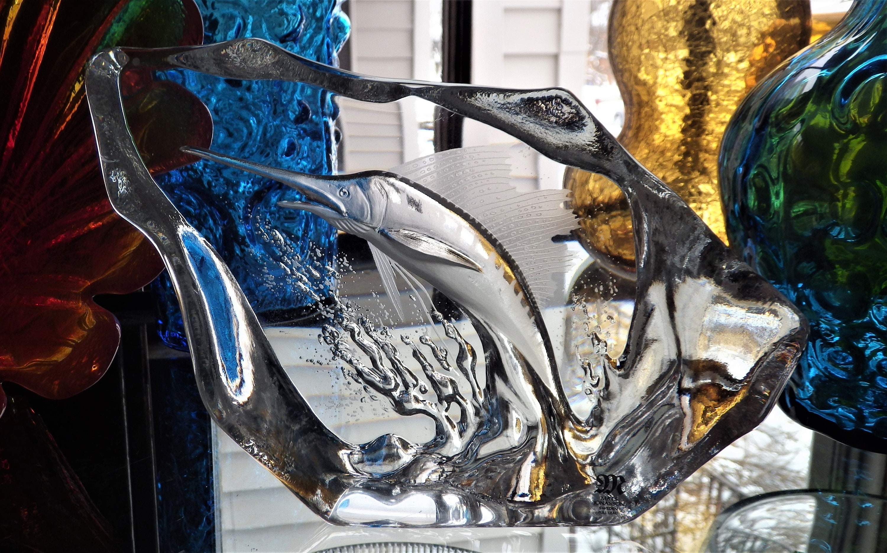 Mats Jonasson Swordfish Art Glass Marlin Sculpture Mid Century
