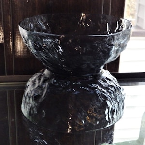 Seneca Glass, Morgantown WV, Driftwood Smoked Gray Fruit Bowls Pair of Purple Crinkle Glass Bowls