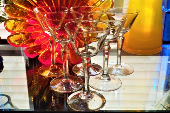 Mid-Century Libby Glass Cocktail Set with Gold Band- 5 Pieces