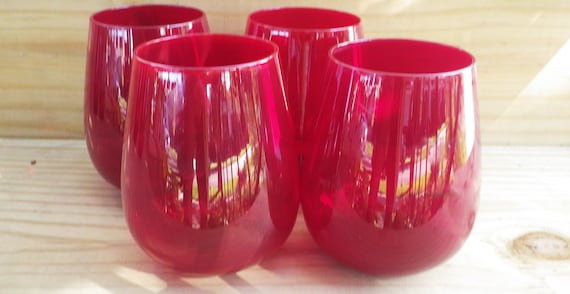 Lenox Crystal Tuscany Red Stemless Wine Glasses Set of FOUR or 
