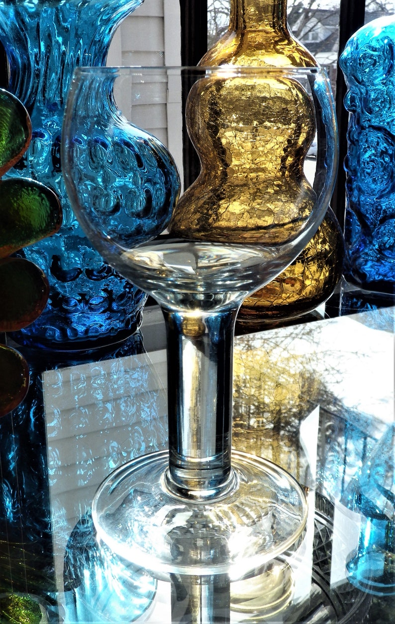 Orrefors Column Pair of Wine Glasses Vintage Fat Stem Wines Etsy