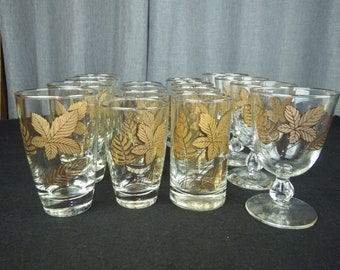 Libbey Gold Leaves Pattern Cocktail Glasses Sets of 4 Mid Mod Vintage Libbey 1970s Bar Ware Buyers Choice