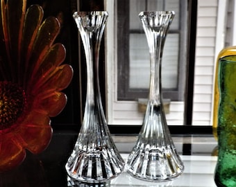 Mikasa Park Lane Pair of Candlesticks Fluted Crystal Stemware Vintage Crystal Modern Home Decor Minimalist Design