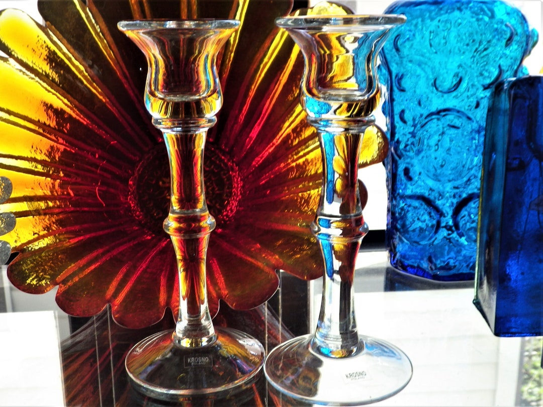 Krosno Crystal Candle Sticks Pair of 1980s 7 Inch Candle Holders Etsy