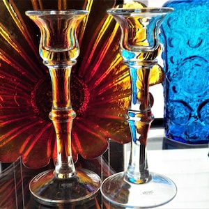 Krosno Crystal Candle Sticks Pair of 1980s 7 inch Candle Holders