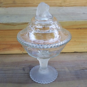 Gillinder and Sons EAPG Frosted Lion Compote Antique Lidded Dish Circa 1870s